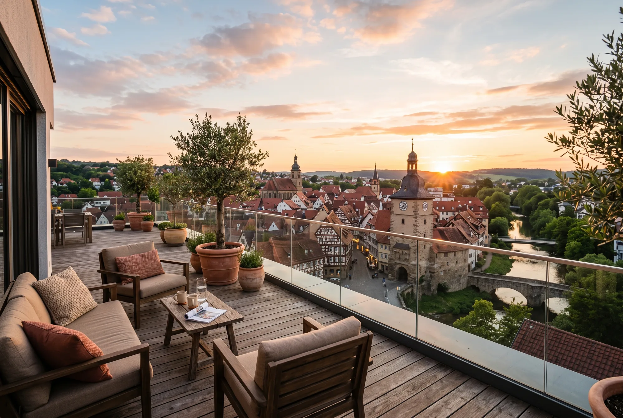 Dachterrasse eines Penthouses über der Waiblinger Altstadt